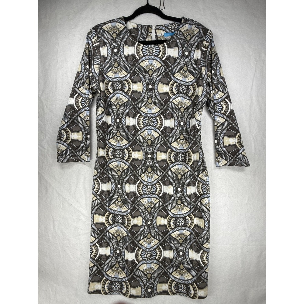 J .McLaughlin Devon Dress Women's L Brown Abstract Print Work Casual Business
